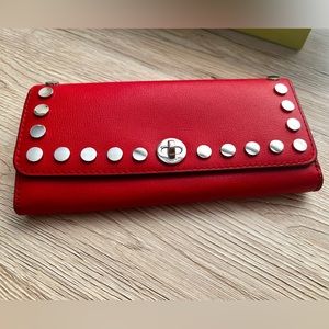 NWOT Michael Kors Large Silver Studded, Red Leather Wallet with Turnlock